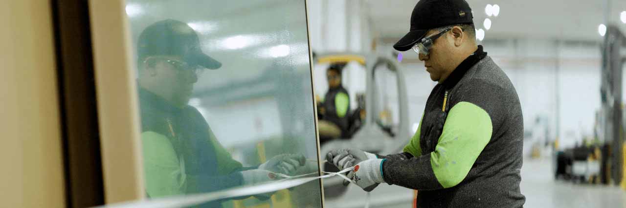 Cardinal employee wrapping glass Cardinal employee wrapping glass